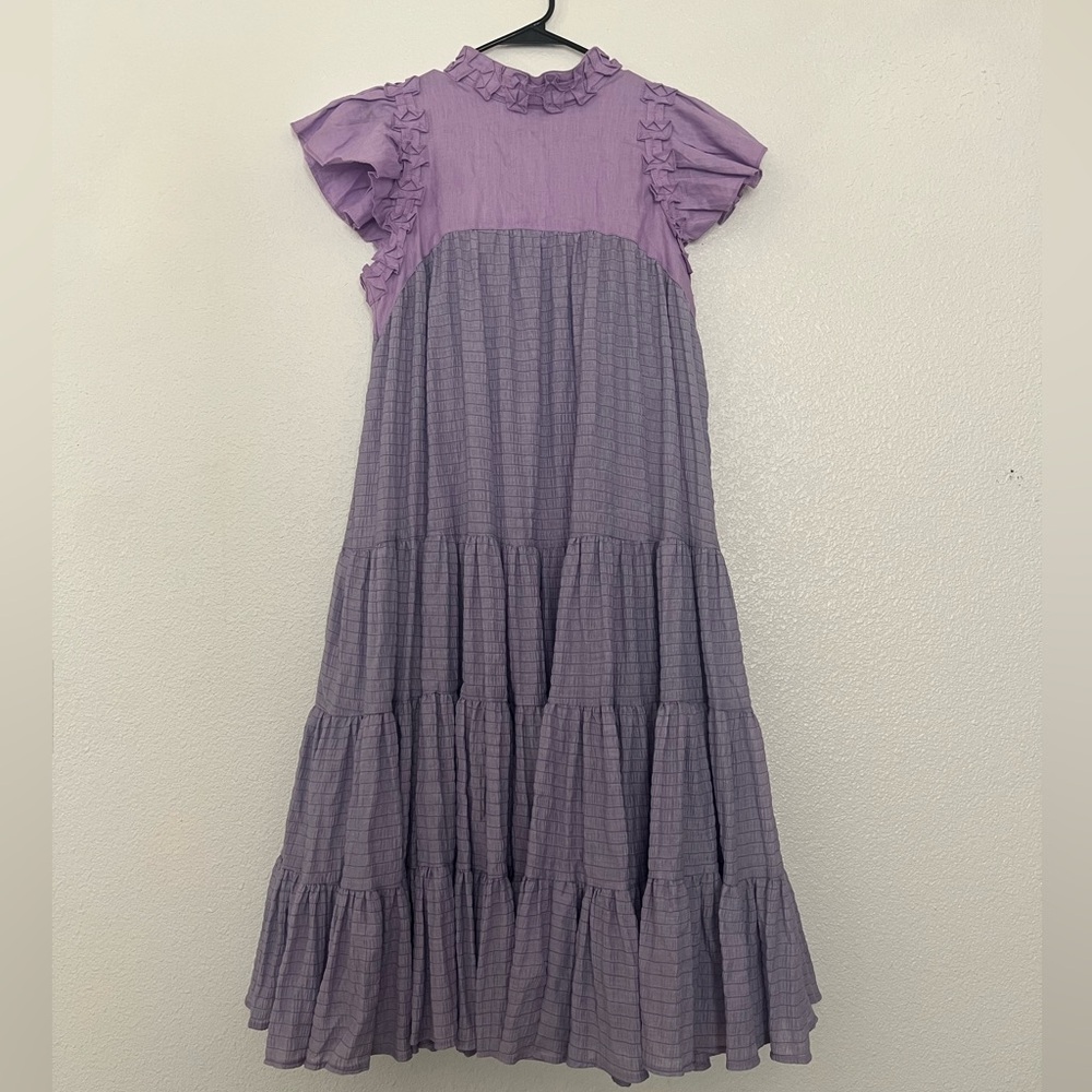 Margo Baridon Tiered Purple Ruffle Dress
